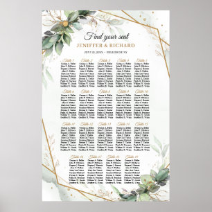 Boho-Grünpflanzen Eukalyptus-Blattgoldrahmen-Tisch Poster