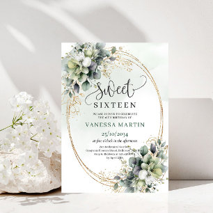 Boho-Grünpflanzen-Foliage-Süße-16-Gold-Einladung Einladung
