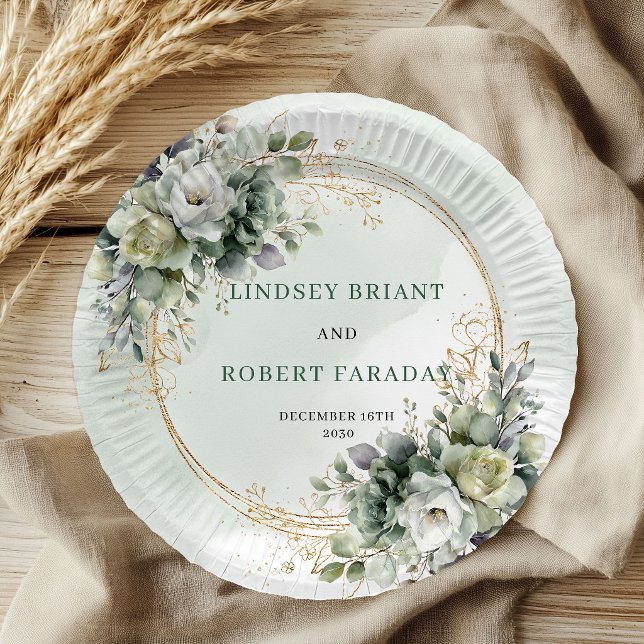 Boho-Grünzeug Dusty Green Eukalyptus-Hochzeitspapi Pappteller (Boho Greenery Dusty Green Eucalyptus Wedding Paper Plates)
