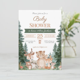 Boho-Grünzeug-Waldtiere-Baby-Party Einladung