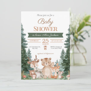 Boho-Grünzeug-Waldtiere-Baby-Party Einladung