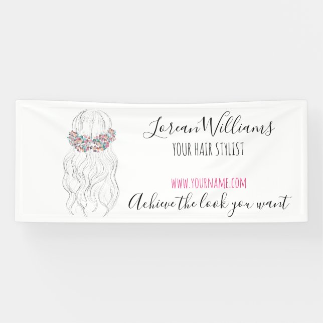Boho Hair Wedding Friseur Floral Romantisch Banner (Horizontal)