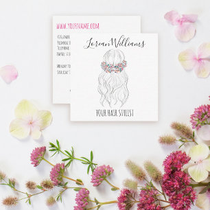 Boho Hair Wedding Friseur Floral Romantisch Quadratische Visitenkarte