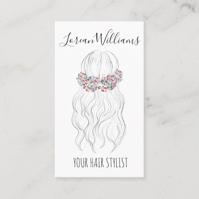 Boho Hair Wedding Friseur Floral Romantisch Visitenkarte (Vorderseite)