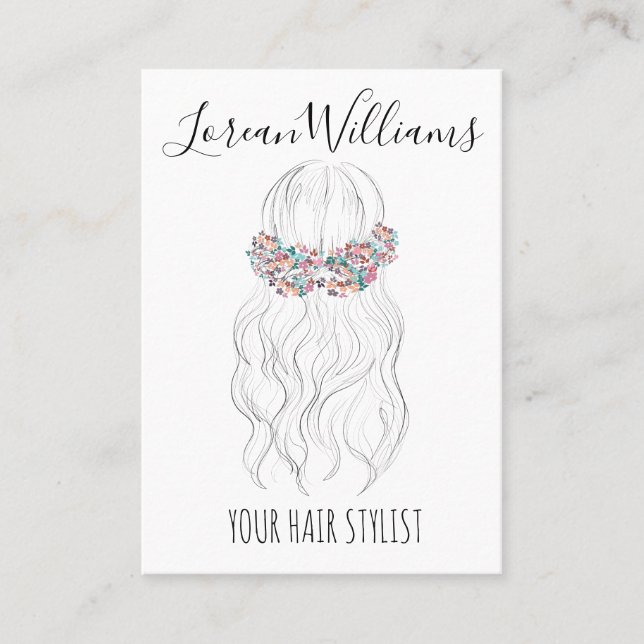 Boho Hair Wedding Friseur Floral Romantisch Visitenkarte (Vorderseite)