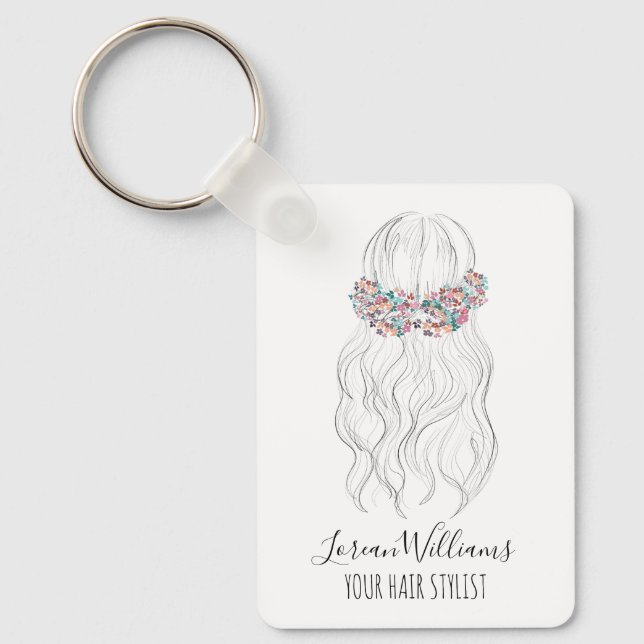 Boho Hair Wedding Hairdresser Floral Romantic QR Schlüsselanhänger (Vorderseite)
