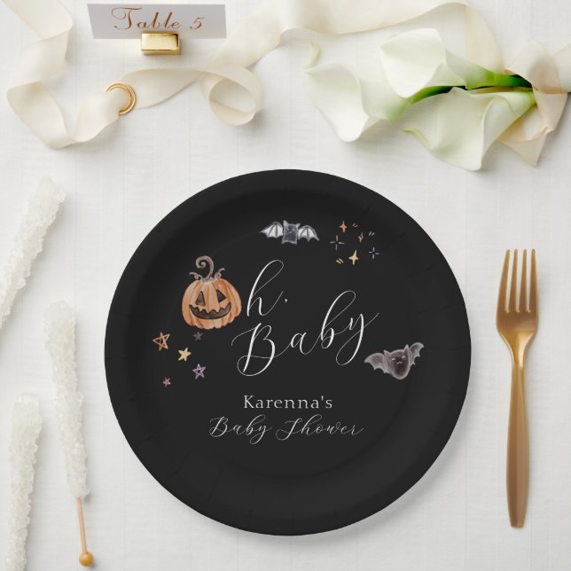 Boho Halloween Gender Neutral Oh Baby Dusche Pappteller (Hochzeit)
