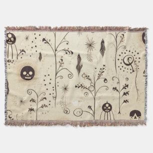 Boho Halloween Masken & Botanische Wirbel Muster Decke