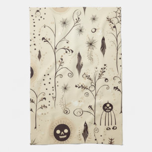 Boho Halloween Masken & Botanische Wirbel Muster Geschirrtuch