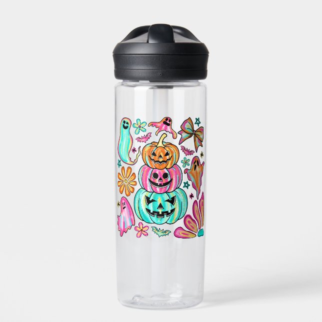 Boho Halloween Pumpkin Ghost Trinkflasche (Vorderseite)