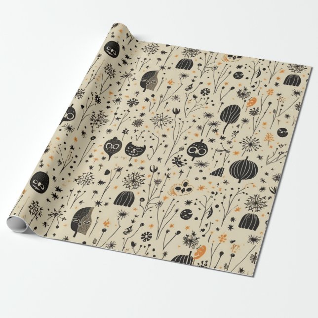 Boho Halloween Seamless Pattern Geschenkpapier (Ungerollt)