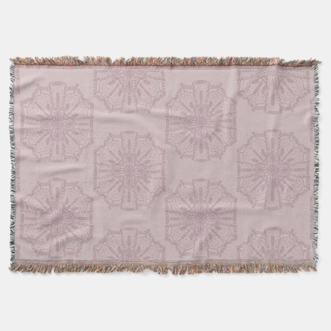 Boho Hand Drawn Mandala Blush Pink Muster Decke (Vorderseite)