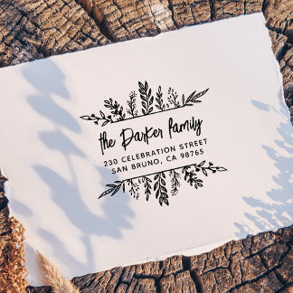 Boho Hand gezeichnet Blätter Frame Whimsy Rücksend Permastempel