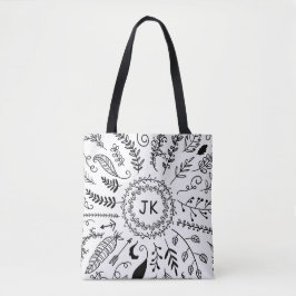 Boho Hand gezeichnete botanische Tasche