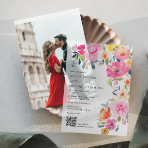 Boho Hand-Painted Floral QR Code Hochzeit