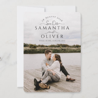 Boho Handwritten Photo Save the Date Card Einladung