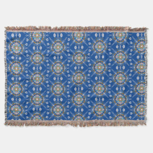 Boho-Handzeichnung Mandala Blau Senf Farbige Decke