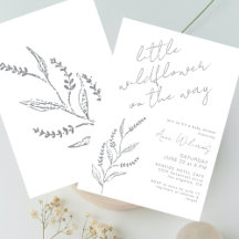 Boho-Handzeichnung Wildblume Weiß Grau Babyparty