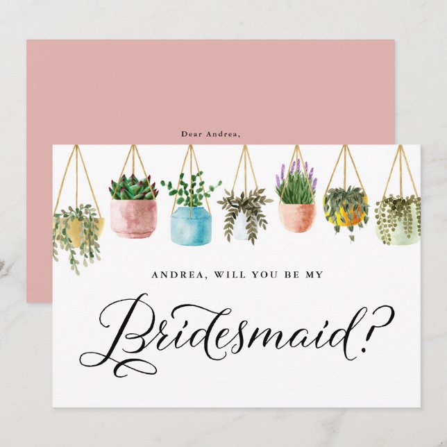 Boho Hanging-Pflanze werden Sie meine Bridesmaid s Einladung (Vorne/Hinten)