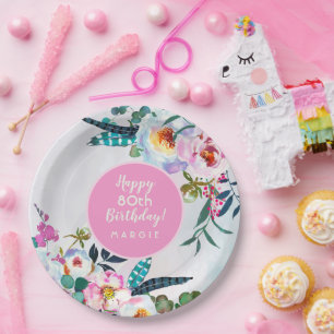 Boho Happy Geburtstag bis 80 Jahre Young Paper Tel Pappteller