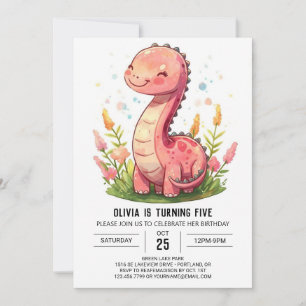 Boho Happy Pink Dinosaur Girl Birthday Einladung