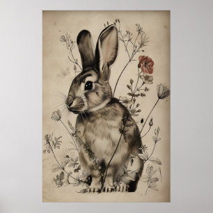 Boho-Hasen-Blumenprint, Rustikaler Hase Poster