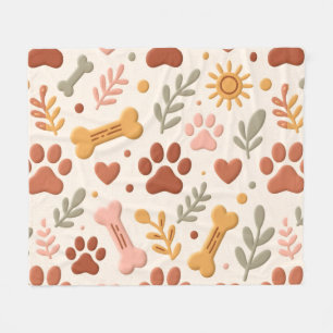 Boho-Haustierdecke Cozy Paw Print & Herz Design Fleecedecke