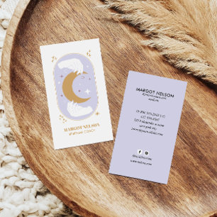 Boho Healing Hand Celestial Moon Tarot Lila Visitenkarte