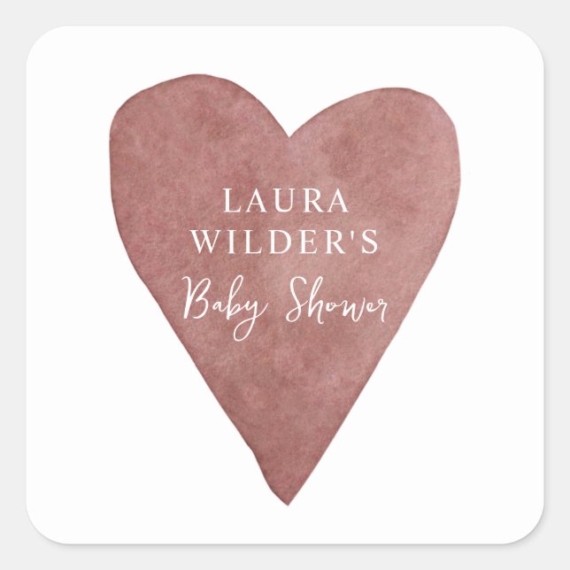 Boho Heart Baby Shower Quadratischer Aufkleber (Vorderseite)