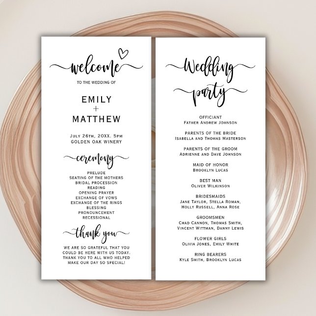 Boho Heart Script Calligraphy Wedding Zeremony Programm (Von Creator hochgeladen)