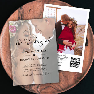 Boho Heart Script Foto Overlay QR Code Wedding Einladung