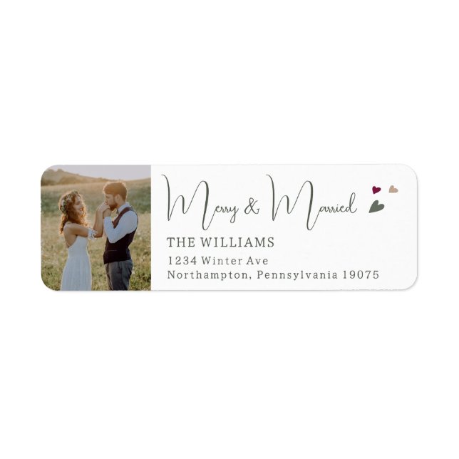 Boho Hearts Merry & Verheiratet Foto Rücksendeadre (Vorne)