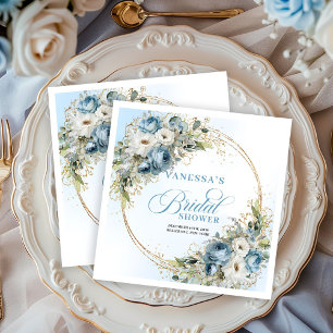 Boho Hellblau Blumen Grün Gold Servietten