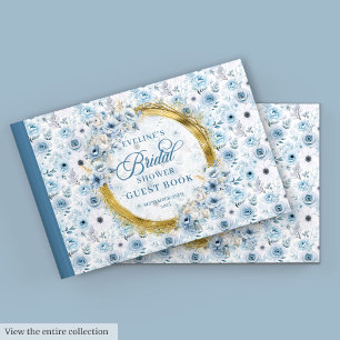 Boho Hellblau Gold Glitter Blumen Gästebuch