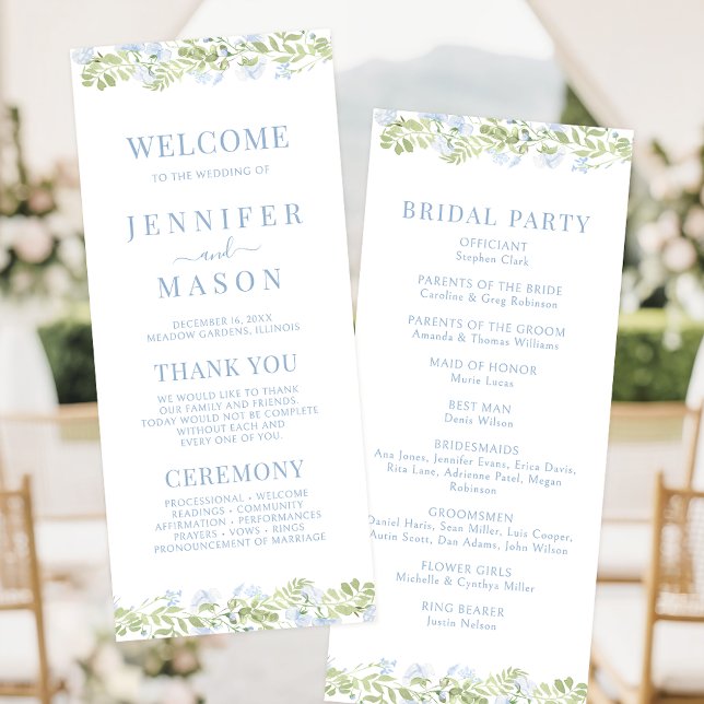 Boho Hellblaue Wildblumen-Hochzeitsprogrammkarte (Von Creator hochgeladen)