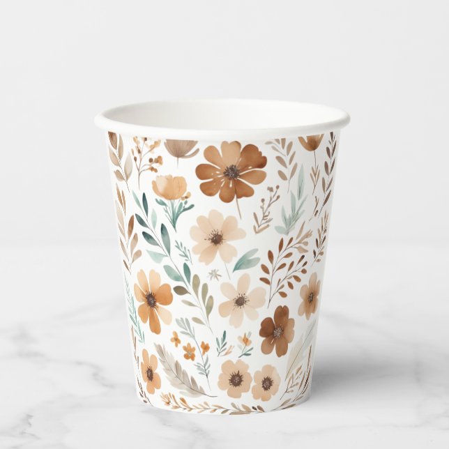 Boho Hellbraune Blume  Pappbecher (Vorderseite)
