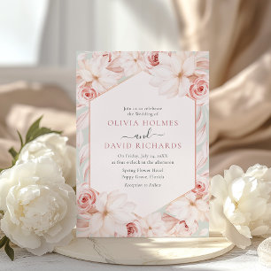 Boho Hellgrün und Rosafarben Florale Hochzeit Einladung
