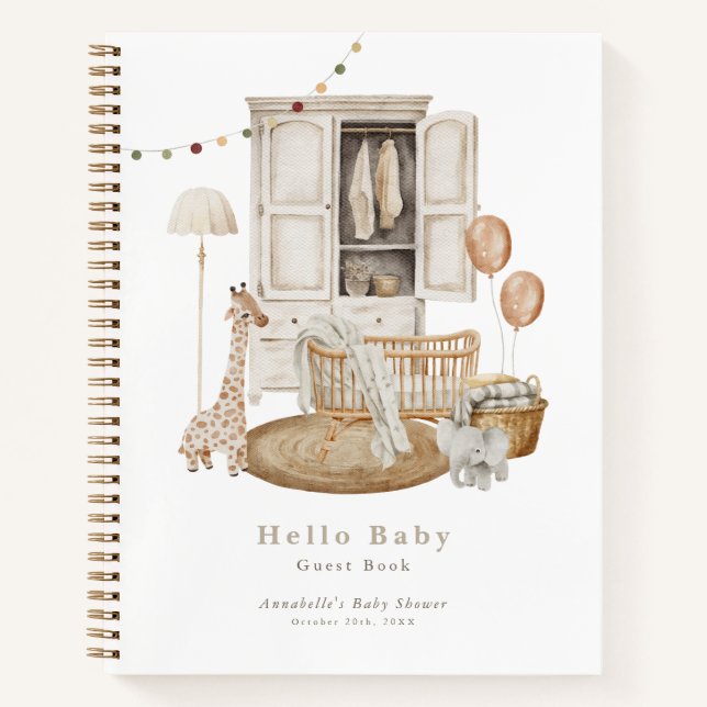 Boho Hello Baby Dusche Kinderzimmer Wardrobe Gäste Notizbuch (Vorderseite)