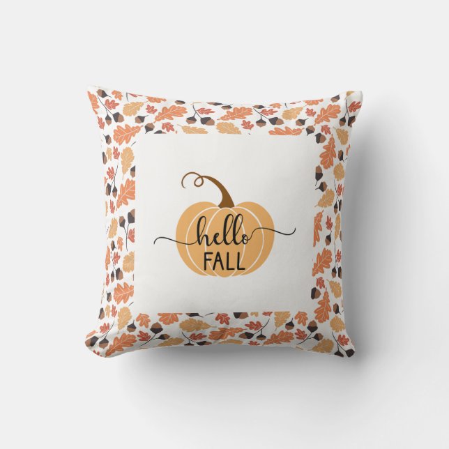 Boho Hello Fall Pumpkin mit Autumn Leaves Kissen (Vorderseite)