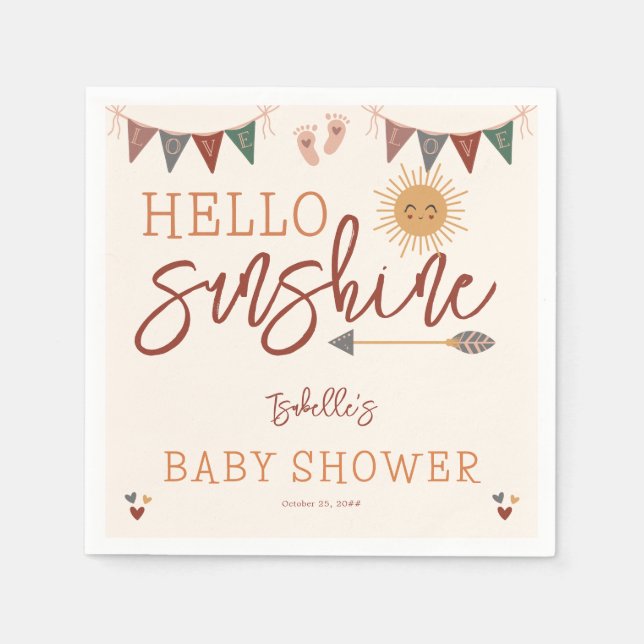 Boho Hello Sunshine Baby Dusche Serviette (Vorderseite)