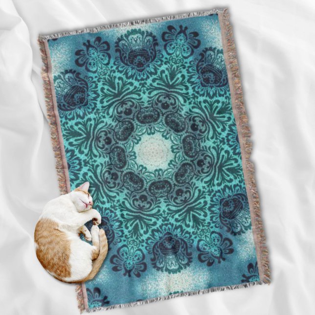 Boho henna Blumenpaisley Türkis aquamarine Mandala Decke (Boho henna floral paisley turquoise teal mandala throw blanket)