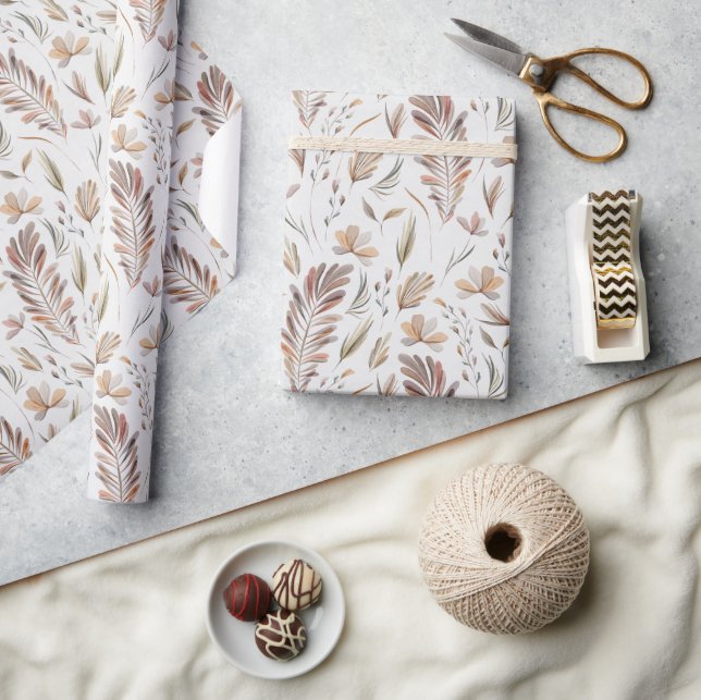 Boho Herbst Blätter Rust Green Geschenkpapier (Kunsthandwerk)