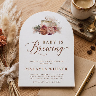 Boho-Herbst-Blumen-Baby-is-Brewing-Baby-Party Einladung