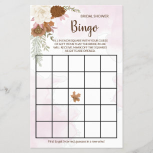 Boho-Herbst-Blumen-Braut-Überraschungsparty-Bingo- Flyer