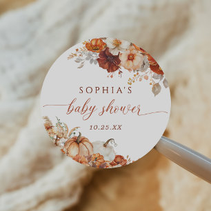 Boho-Herbst-Blumen-Kürbis-Baby-Party Runder Aufkleber