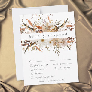Boho-Herbst-Blumen-Neutrale-Rustikale-Hochzeit RSVP Karte