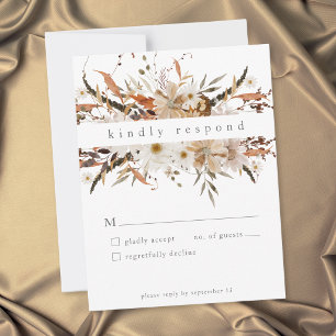 Boho-Herbst-Blumen-Neutrale-Rustikale-Hochzeit RSVP Karte