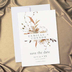 Boho-Herbst-Blumen-Neutrale-Rustikale-Hochzeit Save The Date