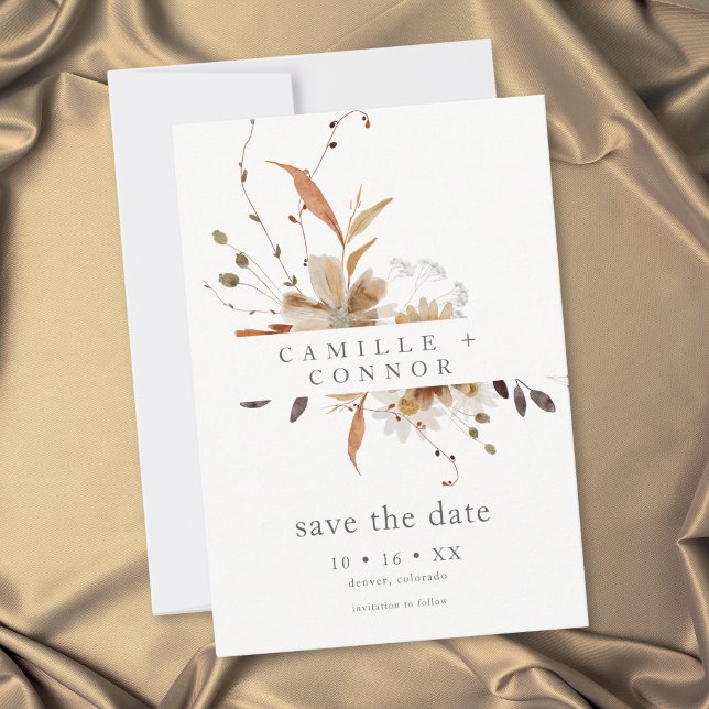 Boho-Herbst-Blumen-Neutrale-Rustikale-Hochzeit Save The Date (Boho Fall Floral Neutral Rustic Wedding Save The Date)