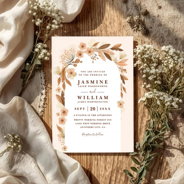 Boho-Herbst-Blumenbogen-eleganter-QR-Code-Hochzeit Einladung (Von Creator hochgeladen)
